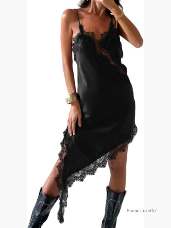 Tops - Satin Cami Top Lace Trim Silky Spaghetti Strap Flowy Tank Y2K